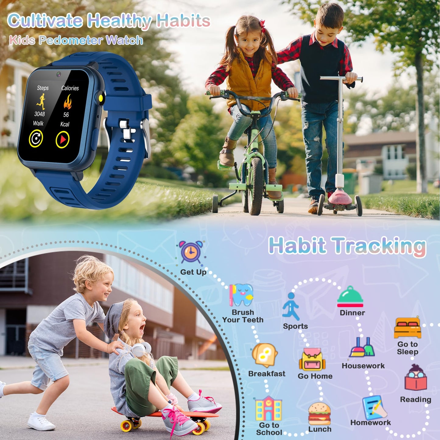Smart Watch for Kids Age 3-12, Kids Smart Watch Boys with 24 Games HD Touch Screen Pedometer Camera Music Player Alarm Clock Flashlight 12/24 hr Toys for 6 7 8 9 10 Year Old Boy Birthday Gift
