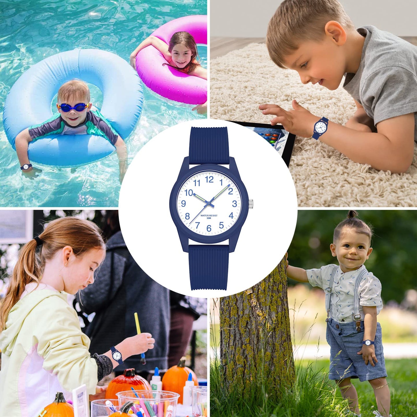 Kids Analog Watches for Girls Boys Watches with Soft Band Learning Time 50M Waterproof Children Watch Easy to Read for Ages 4-12 Kids Gift (Blue)