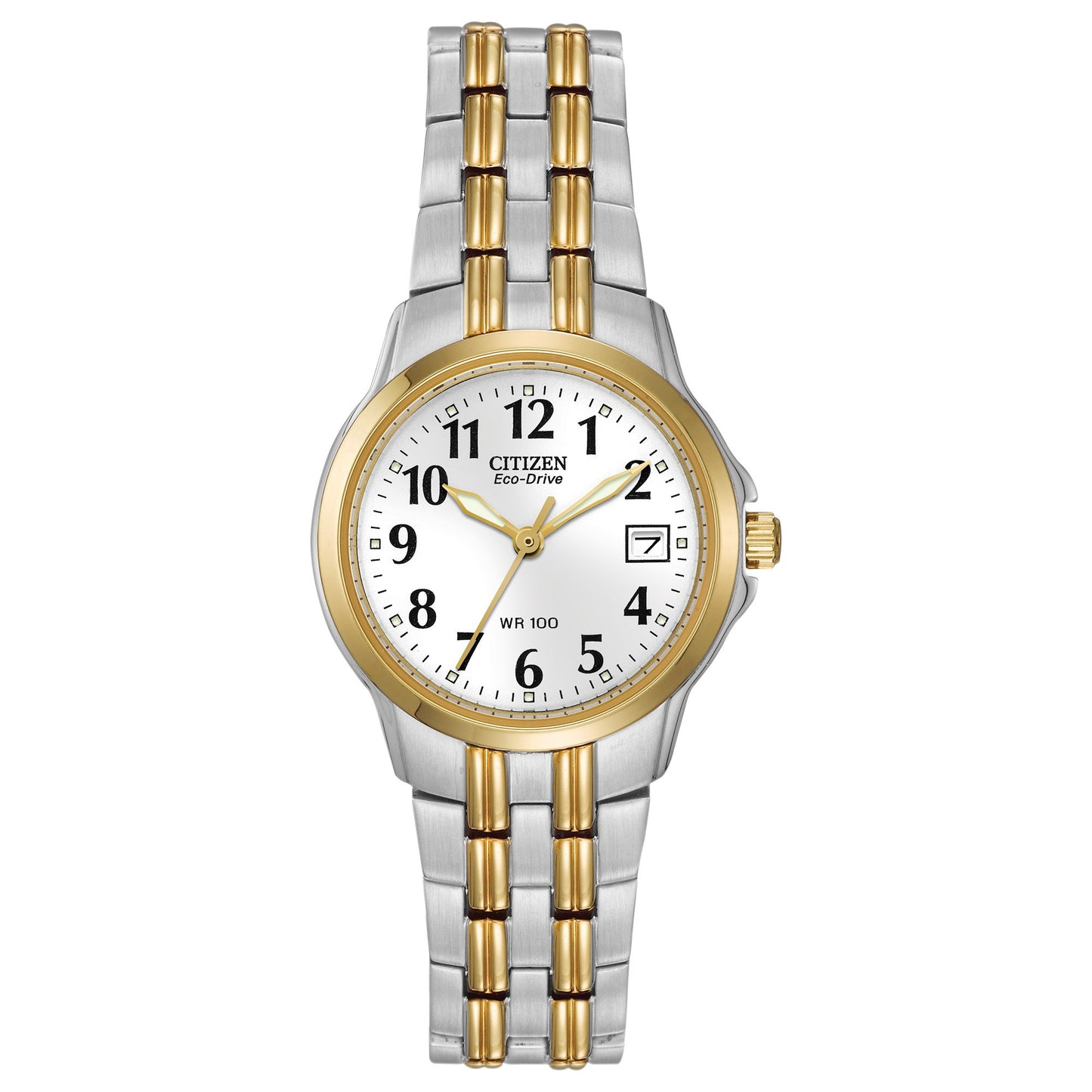 Citizen Women's Eco-Drive Dress Classic Two Tone Gold Stainless Steel Watch, Easy to Read, White Dial, 26mm (Model: EW1544-53A)