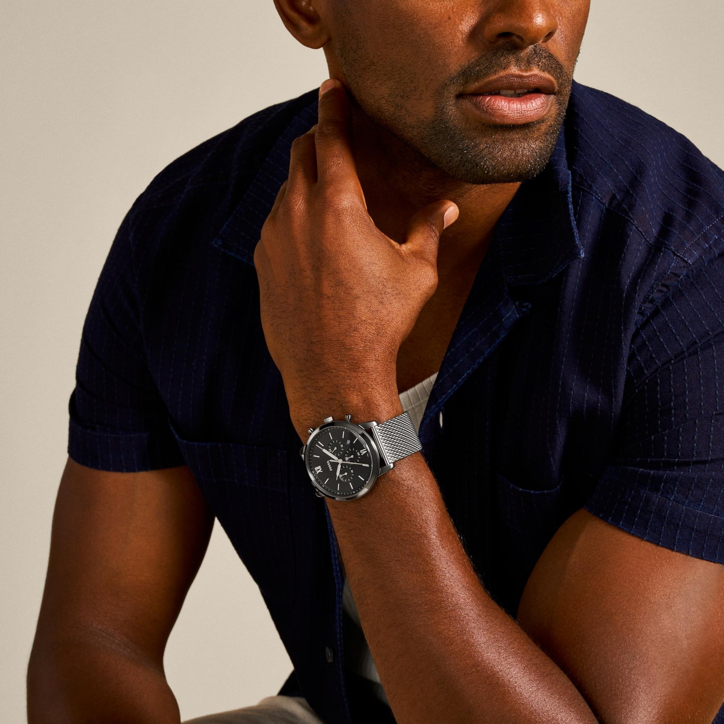 Fossil Men's Neutra Quartz Stainless Steel Mesh Chronograph Watch, Analog Watches for Men, Color: Smoke (Model: FS5699)