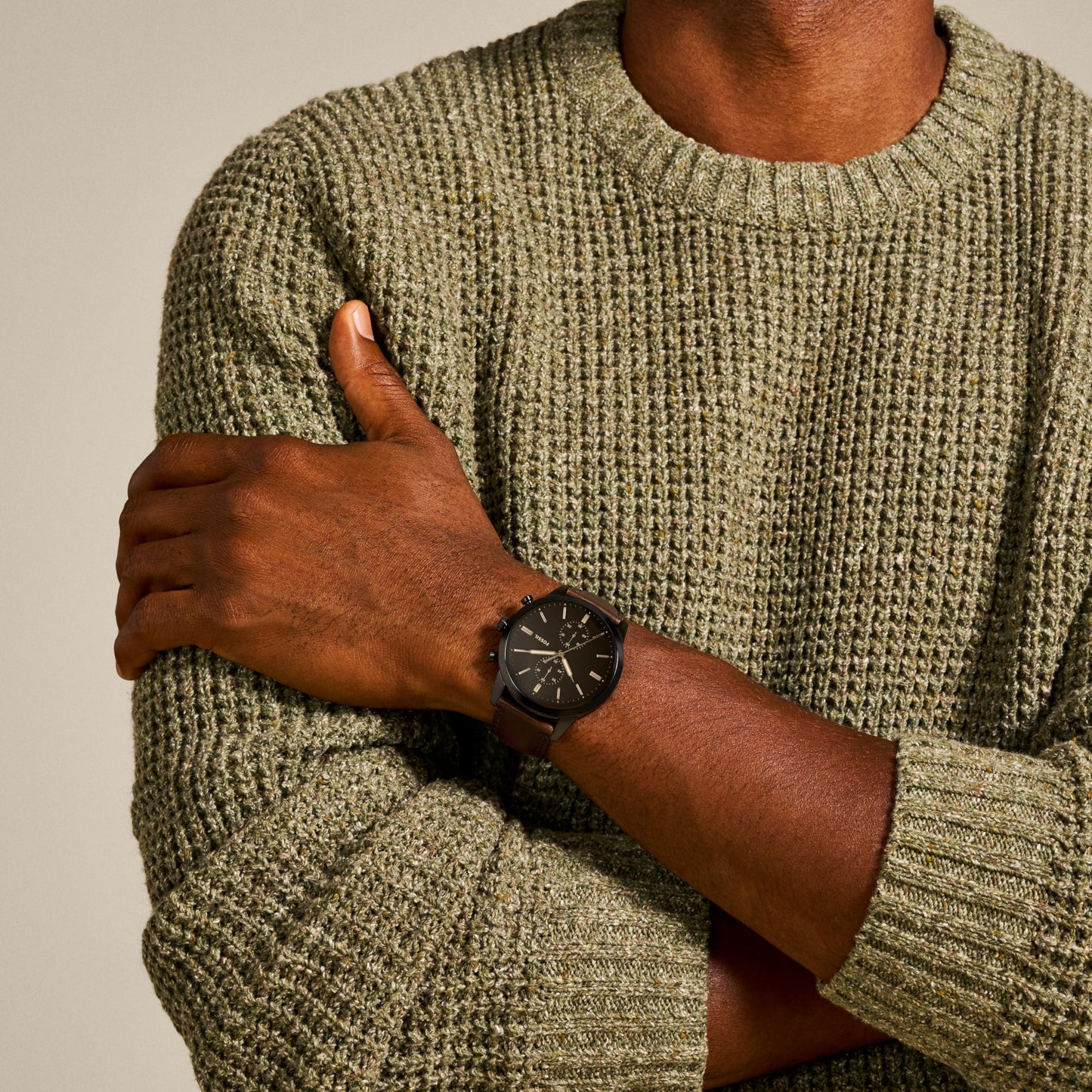 Fossil Men's Townsman Quartz Stainless Steel and Leather Chronograph Watch, Color: Black, Dark Brown (Model: FS5437)