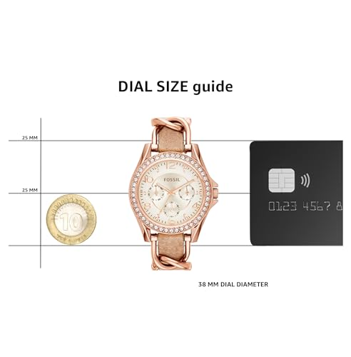 Fossil Women's Riley Quartz Stainless Steel and Leather Multifunction Watch, Color: Rose Gold, Sand (Model: ES3466)