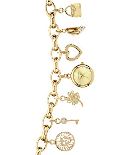 Anne Klein Women's Premium Crystal Accented Gold-Tone Charm Bracelet Watch, 10/7604CHRM