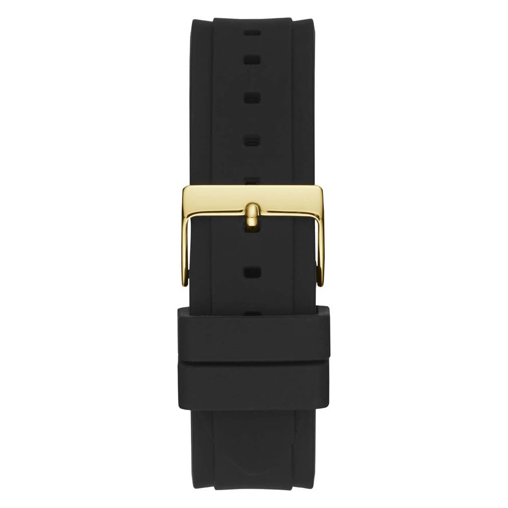 GUESS Gold-Tone Stainless Steel + Black Stain Resistant Watch with Day + Date Functions. Color: Black (Model: U1053L7)
