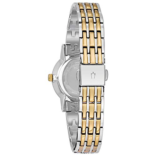 Bulova Ladies' Classic Diamond Dial Two-Tone Stainless Steel 3-Hand Quartz Watch, Silver-White Dial Style: 98P115