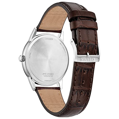 Citizen Men's Classic Eco-Drive Leather Strap Watch, 3-Hand Date, Luminous Hands and Markers, Brown Strap/ Stainless