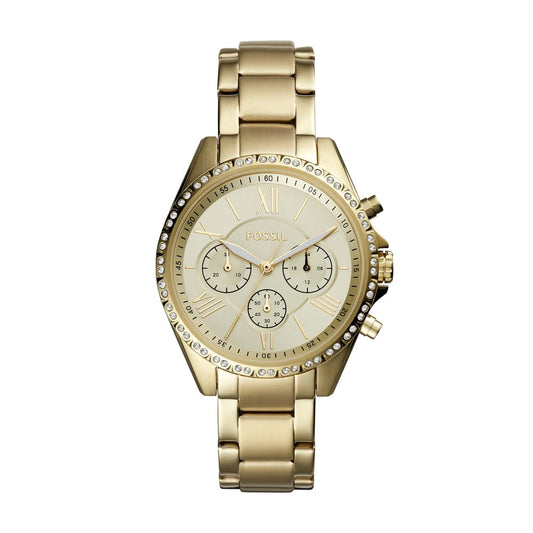 Fossil Women's Modern Courier Quartz Stainless Chronograph Watch, Color: Gold (Model: BQ3378)