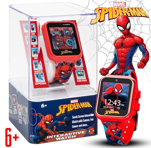 Accutime Marvel Spider-Man Red Educational Touchscreen Smart Watch Toy for Boys, Girls, Toddlers - Selfie Cam, Learning Games, Alarm, Calculator, Pedometer, and More (Model: SPD4588AZ)