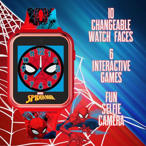 Accutime Marvel Spider-Man Red Educational Touchscreen Smart Watch Toy for Boys, Girls, Toddlers - Selfie Cam, Learning Games, Alarm, Calculator, Pedometer, and More (Model: SPD4588AZ)