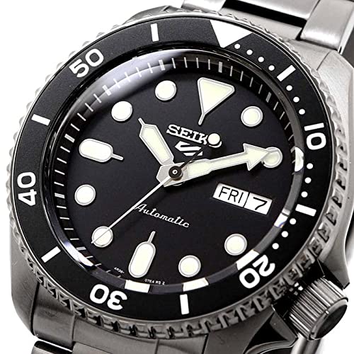 SEIKO SRPD65 Automatic Watch for Men - 5 Sports - Black Dial, Day/Date Calendar, LumiBrite Hands and Markers, and Rotating Bezel, 100m Water-Resistant