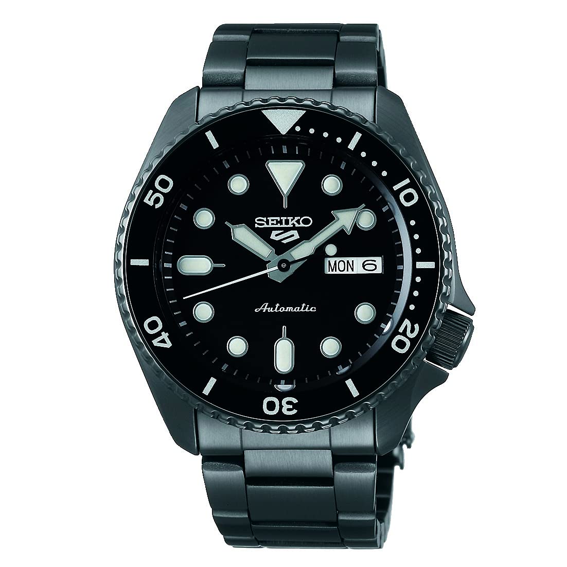 SEIKO SRPD65 Automatic Watch for Men - 5 Sports - Black Dial, Day/Date Calendar, LumiBrite Hands and Markers, and Rotating Bezel, 100m Water-Resistant