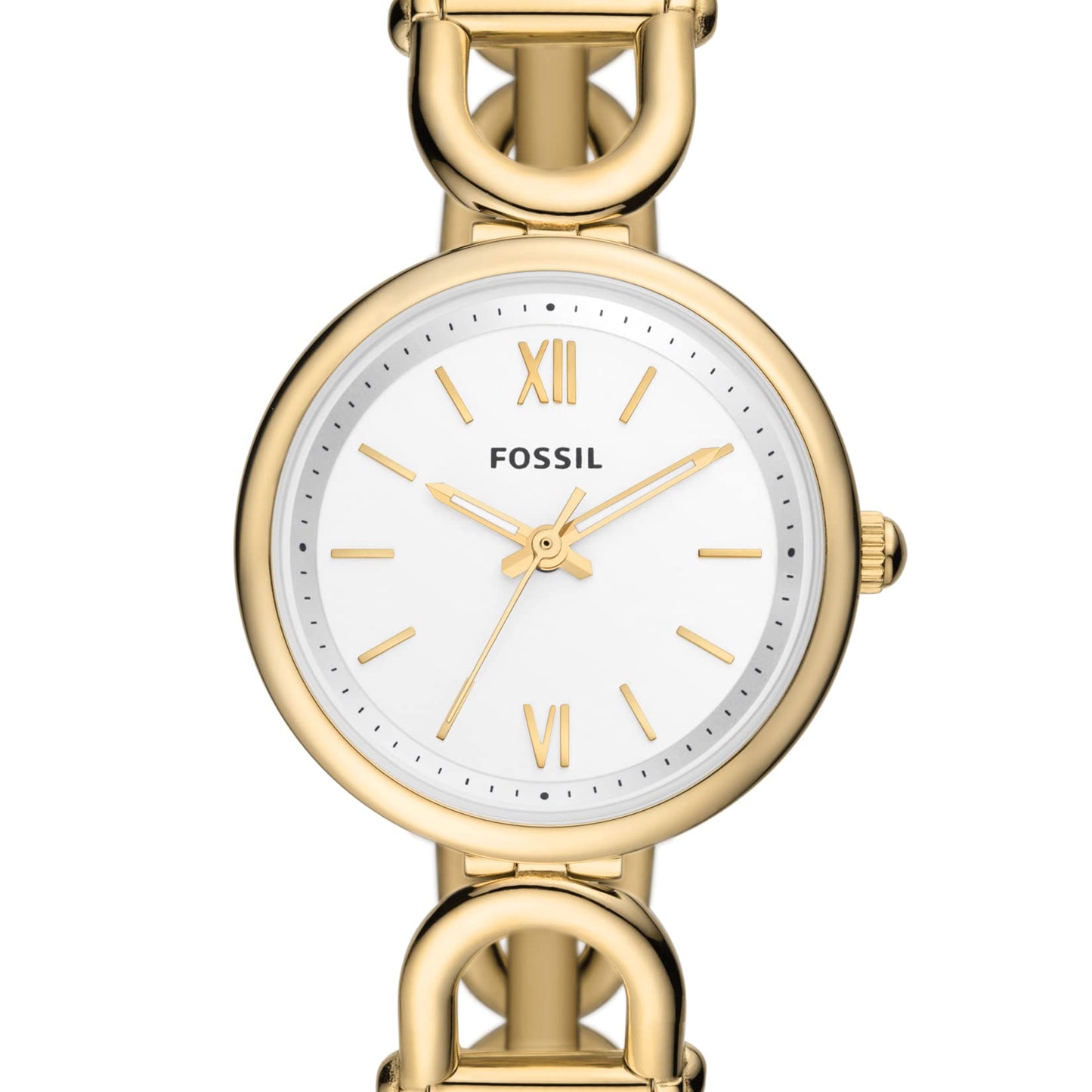 Fossil Women's Carlie Quartz Stainless Steel Three-Hand Dainty Gold Chain/White Watch, Model ES5272