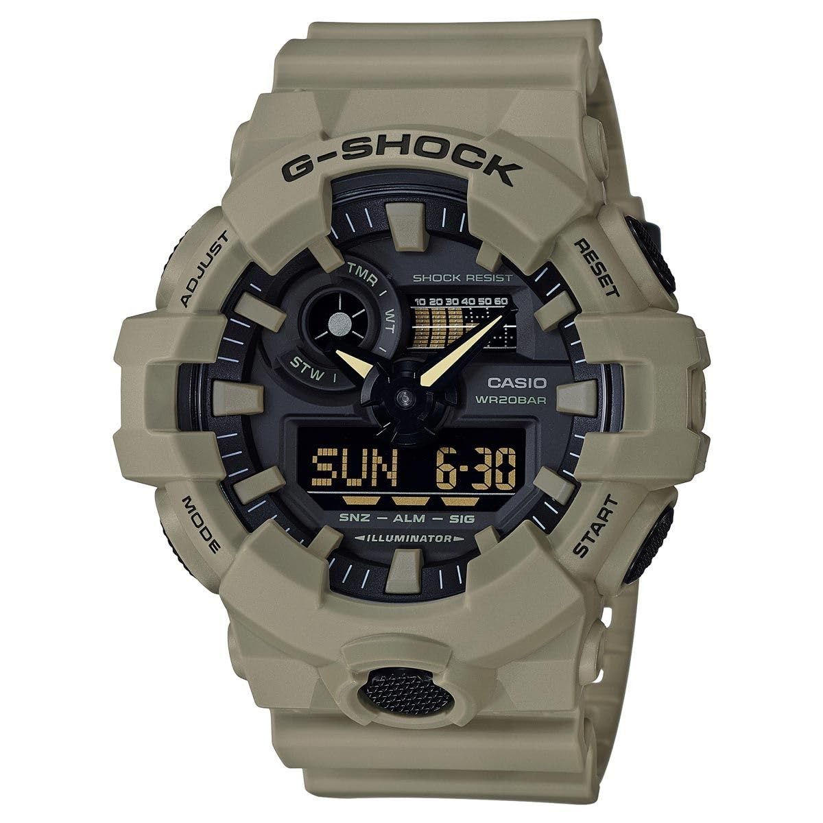 Casio Men's Watch XL Series G-Shock Quartz 200M Water Resistant, Shock Resistant, Matte Tan Resin Finish, Durable Men's Wrist Watches, Digital Casio G-Shock for Men (Model GA-700UC-5ACR)