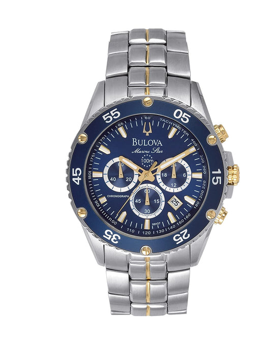 Bulova Men's Marine Star Two-Tone Stainless Steel Chronograph Quartz Watch, Blue Dial Style: 98H37