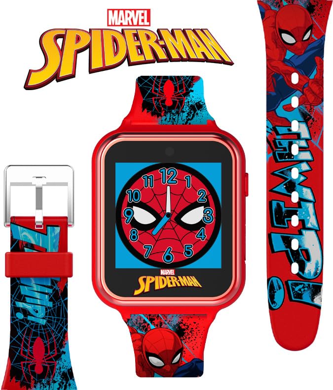 Accutime Marvel Spider-Man Red Educational Touchscreen Smart Watch Toy for Boys, Girls, Toddlers - Selfie Cam, Learning Games, Alarm, Calculator, Pedometer, and More (Model: SPD4588AZ)