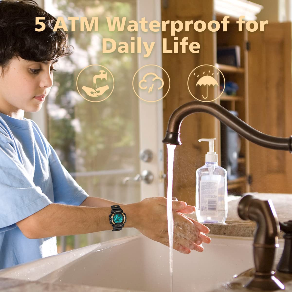 A ALPS Boys Digital Sports Watch, 50M Waterproof, LED Backlight, Quartz Movement, Blue/Red/Green Silicone Band, 43mm Case, 18mm Band Width, Kids Gift