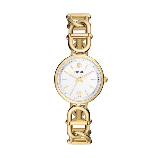 Fossil Women's Carlie Quartz Stainless Steel Three-Hand Dainty Gold Chain/White Watch, Model ES5272