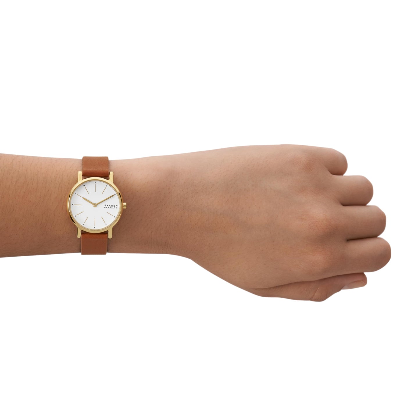 Skagen Women's Signatur Lille Two-Hand Gold Stainless Steel and Brown Leather Band Watch (Model: SKW3121)