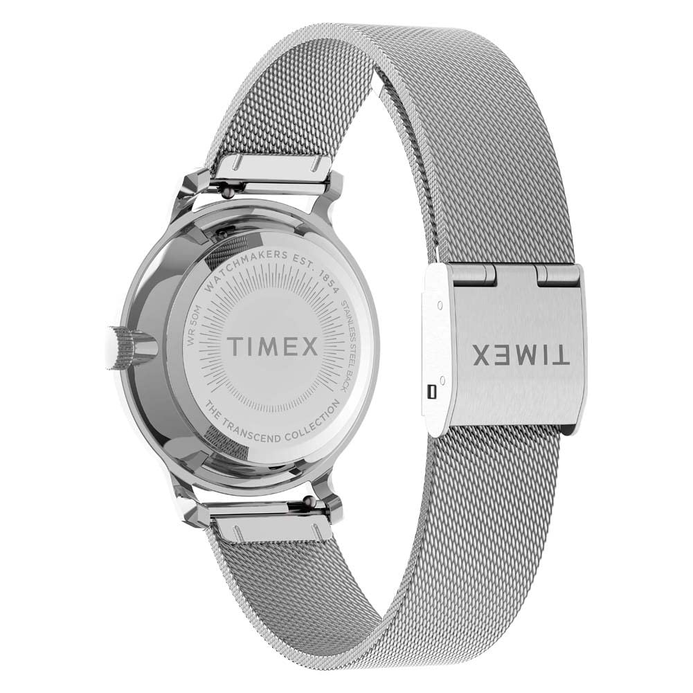 Timex Women's Transcend 31mm Watch – Silver-Tone Case Silver-Tone Dial with Multicolored Stones & Stainless Steel Mesh Bracelet