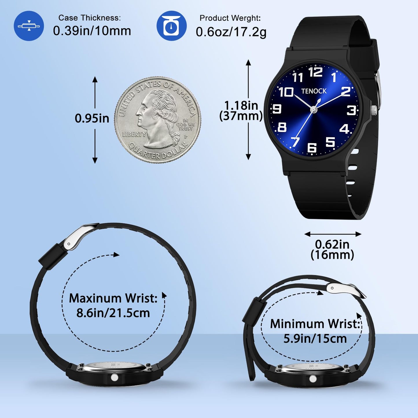 Kids Analog Watch for Boys and Girls, 30M Water Resistant (3ATM), Sports Watch with Thin Dial & Soft Band, Easy to Read for Ages 5-15 – Perfect Birthday Christmas Gift for Kids(Light-Blue)