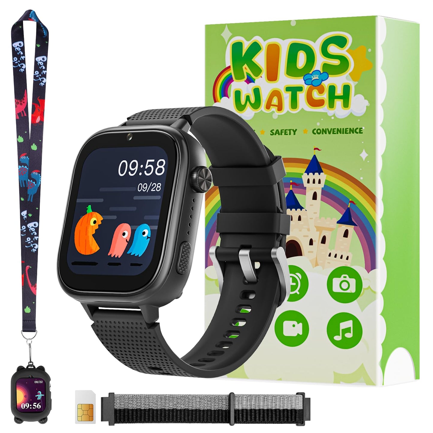 OKYUK 4G Kids Watch with SIM Card, 47 Exciting Games, Two-Way Calling Feature, SOS Emergency Call Button Ideal for Kids Aged 3-15 Gift, Children’s Cell Phone Alternative (Black)