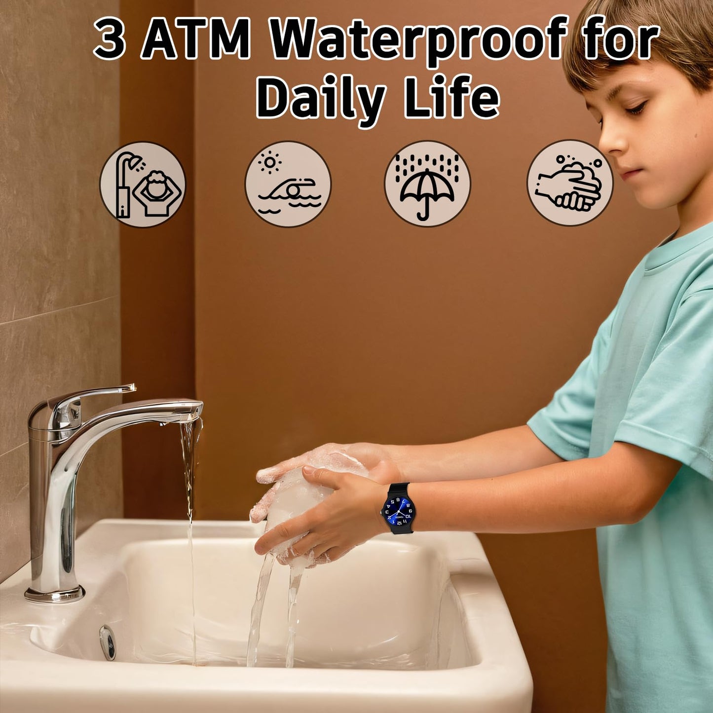 Kids Analog Watch for Boys and Girls, 30M Water Resistant (3ATM), Sports Watch with Thin Dial & Soft Band, Easy to Read for Ages 5-15 – Perfect Birthday Christmas Gift for Kids(Light-Blue)