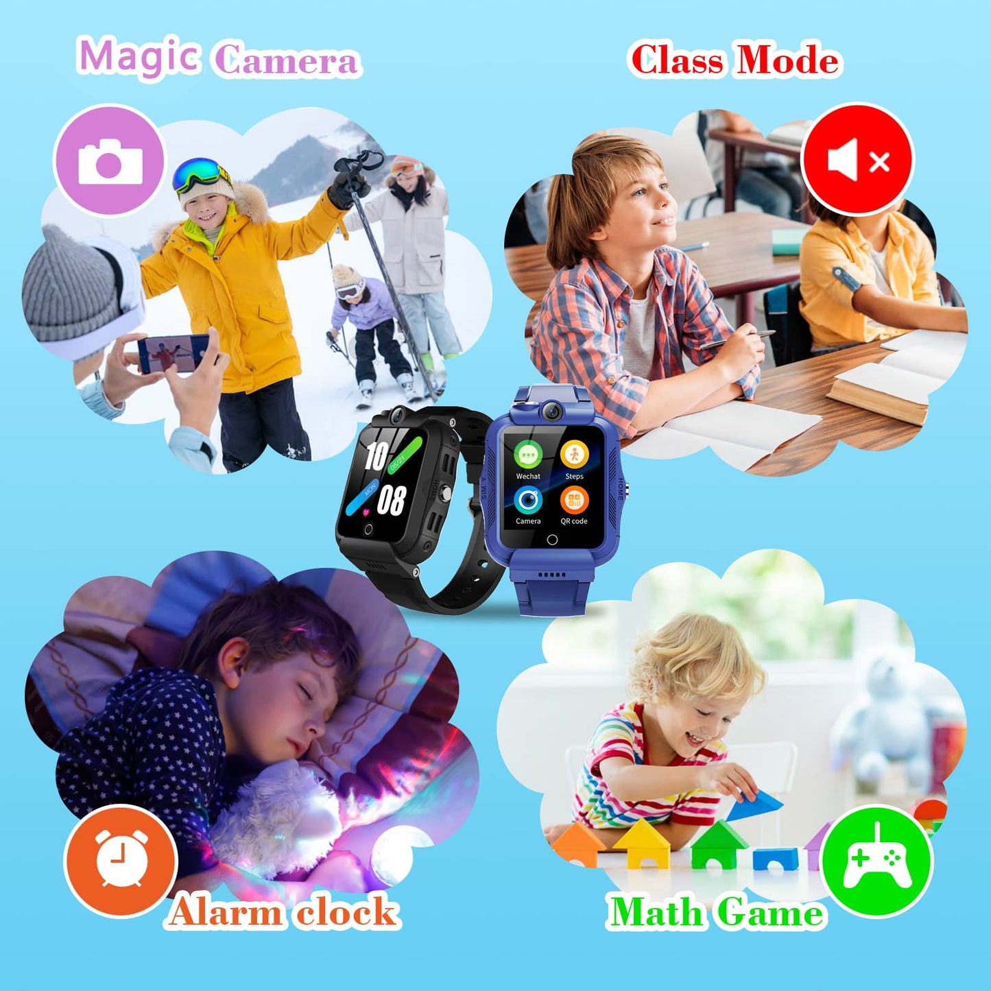 DDIOYIUR Kids Smart Watch, 4G GPS Tracker Child Phone Smartwatch with WiFi, SMS, Call, Voice Video Chat, Bluetooth, Alarm, Pedometer, Wrist Watch Suitable for 4-16 Boys Girls Birthday Gifts.