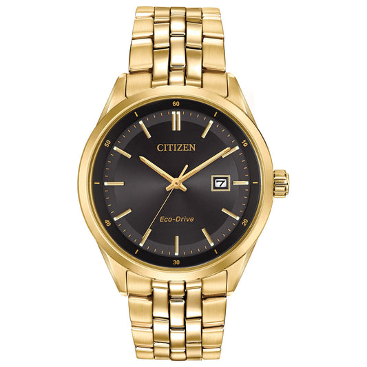 Citizen Men's Classic Addysen Eco-Drive Watch, 3-Hand Date, Sapphire Crystal, Gold Tone/Black Dial