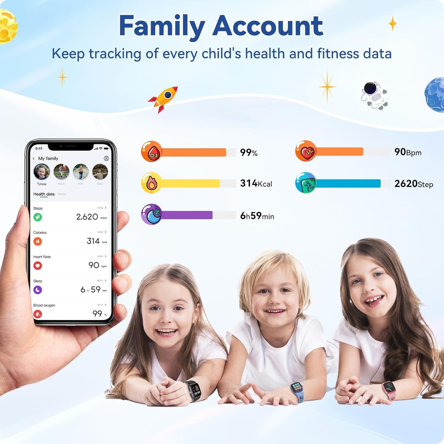 Smart Watch for Boys Girls with Sleep | Health | Activity Tracker, Games, Alarm, IP68 Waterproof Kids Fitness Watch with Pedometer, Family Account, Toys Gifts for Kids Aged 4-16 (Light/Dark Blue)