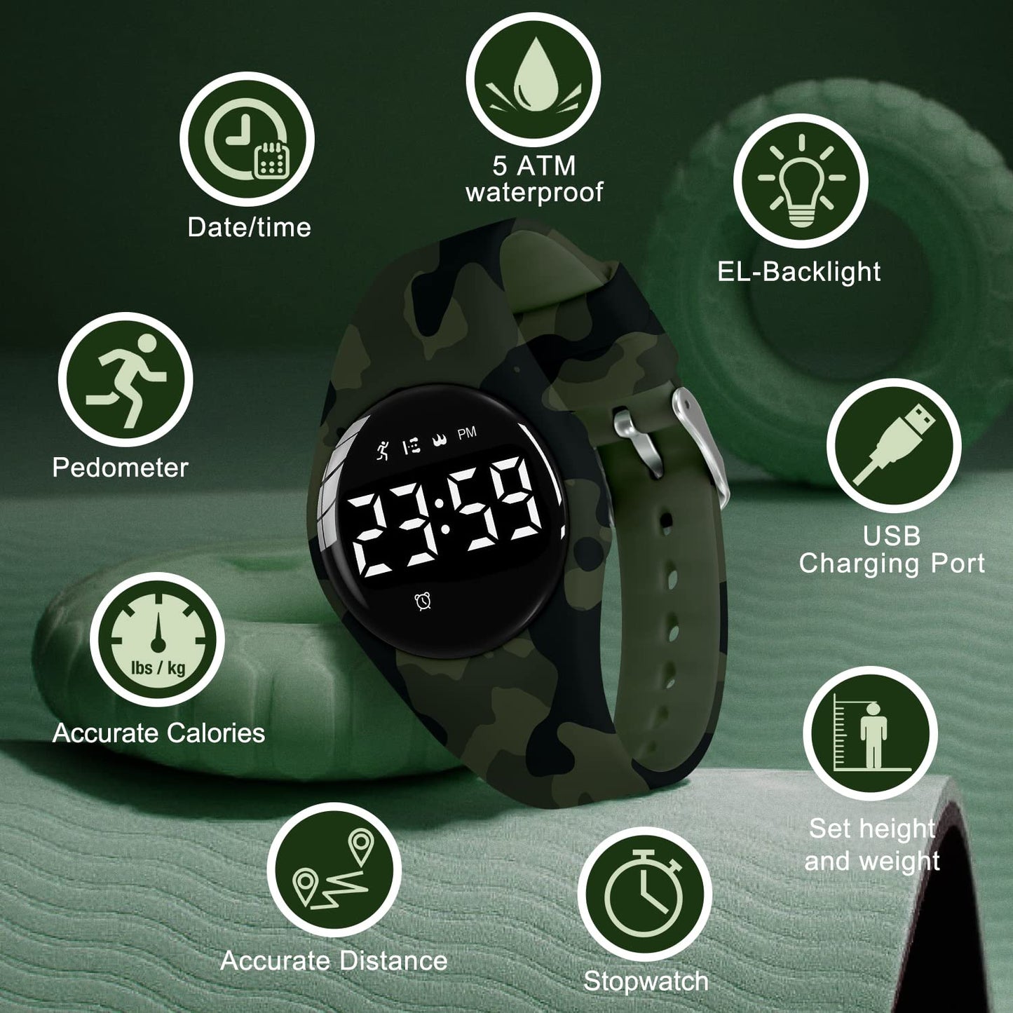 Kids Watches for Girls Boys Digital Sport Watch with Step Counter Pedometer Vibration Alarm Clock, No App Waterproof Fitness Tracker Kids Watch Boys Girls Teens Students Ages 5-16