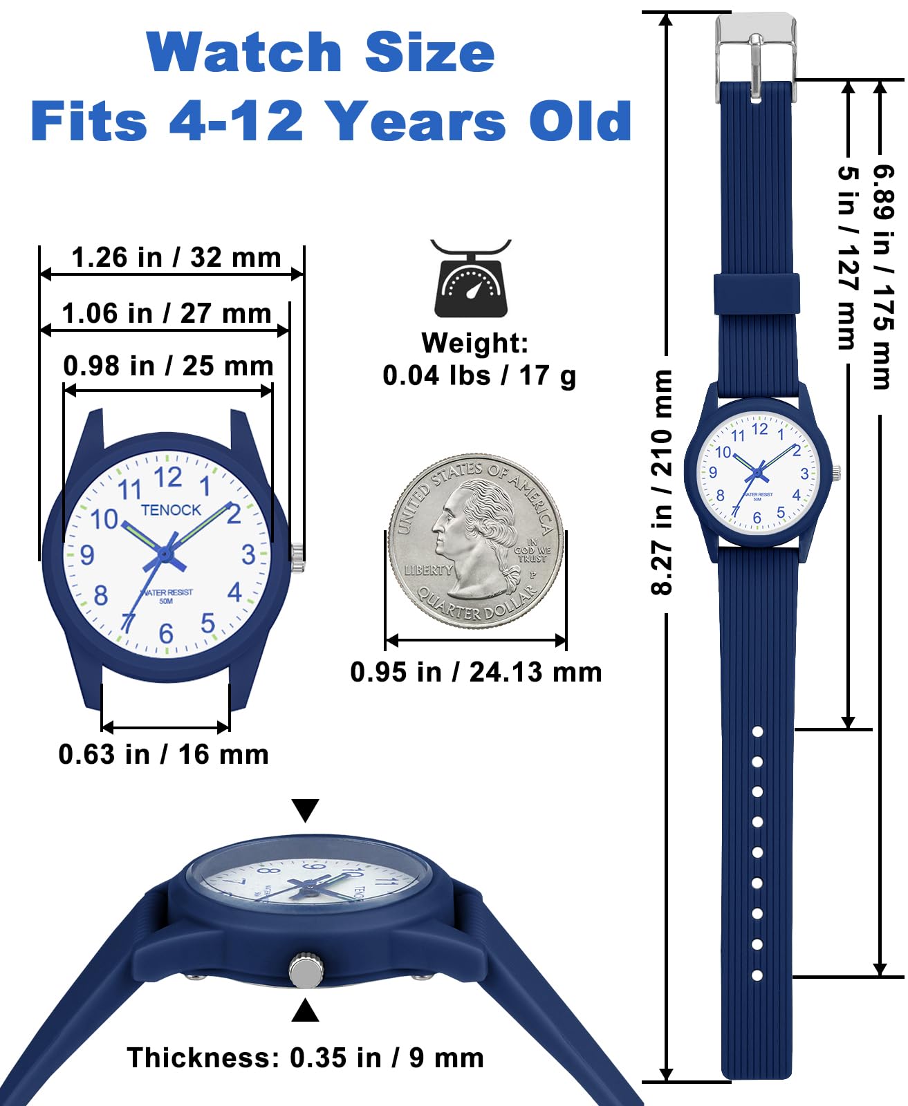 Kids Analog Watches for Girls Boys Watches with Soft Band Learning Time 50M Waterproof Children Watch Easy to Read for Ages 4-12 Kids Gift (Blue)