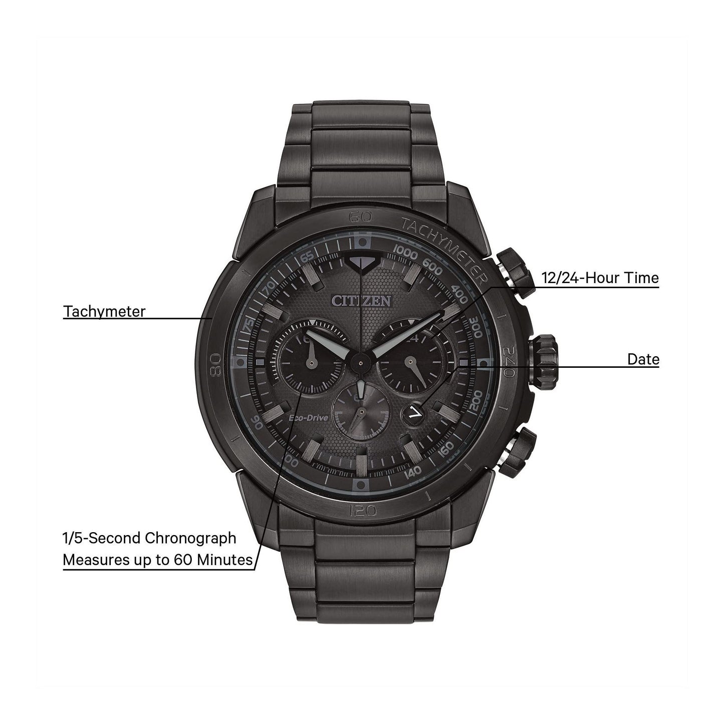 Citizen Men's Eco-Drive Weekender Ecosphere Chronograph Watch in IP Stainless Steel, Black Dial (Model: CA4184-81E)