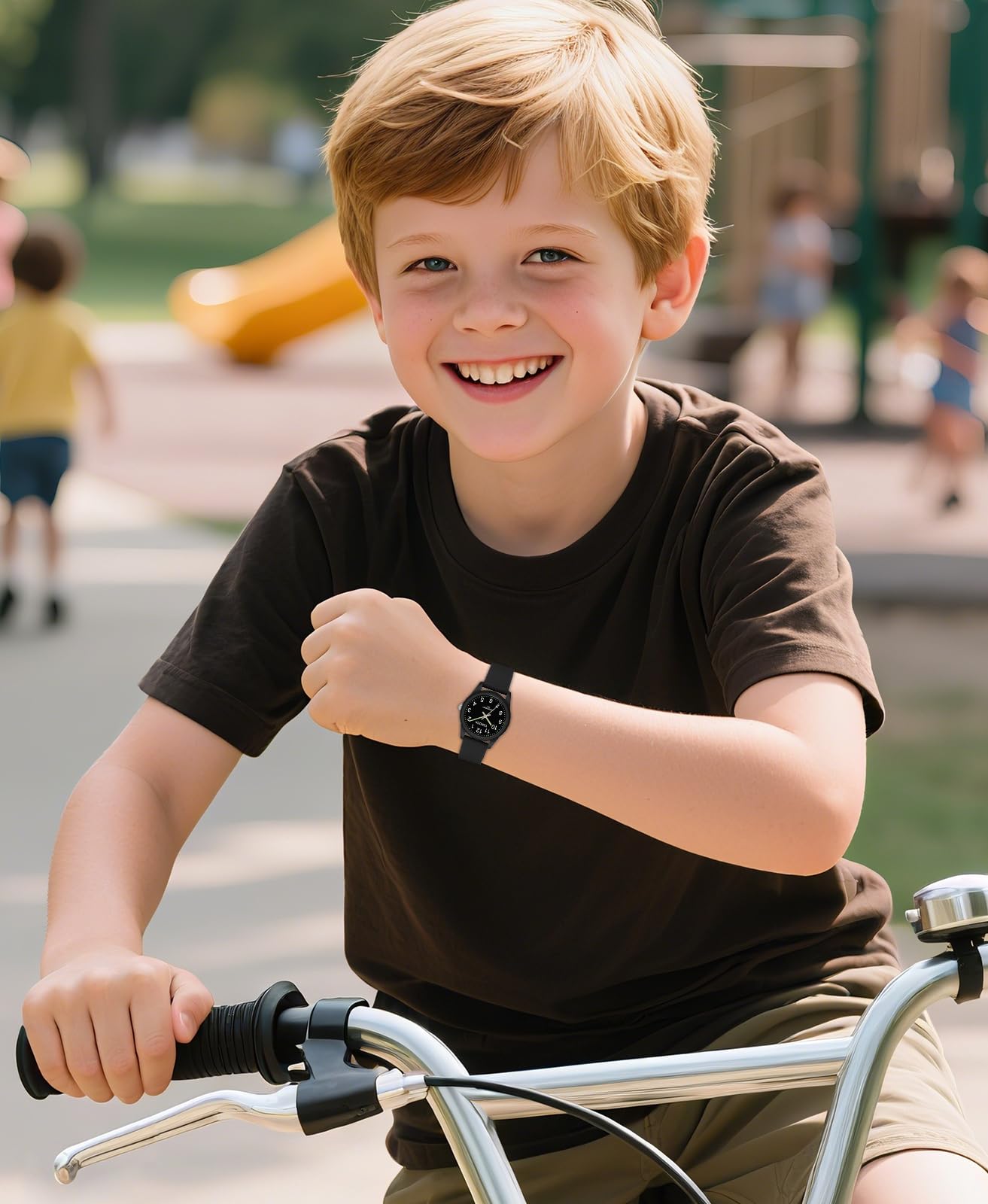 TENOCK Kids Analog Watch for Boys Girls Time Teaching 50M Waterproof Kids Watches Easy to Read for 4-12 Years-Black