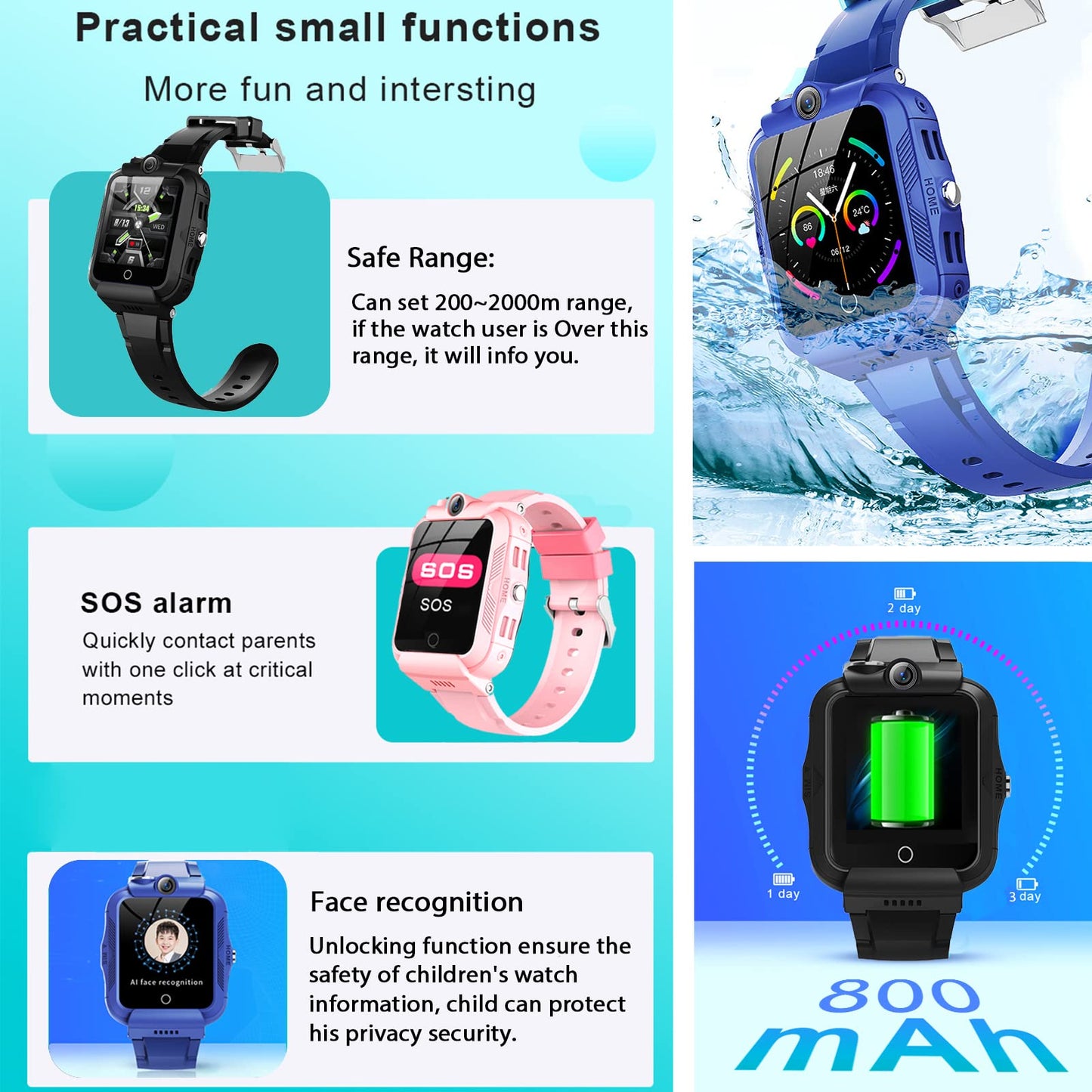 DDIOYIUR Kids Smart Watch, 4G GPS Tracker Child Phone Smartwatch with WiFi, SMS, Call, Voice Video Chat, Bluetooth, Alarm, Pedometer, Wrist Watch Suitable for 4-16 Boys Girls Birthday Gifts.