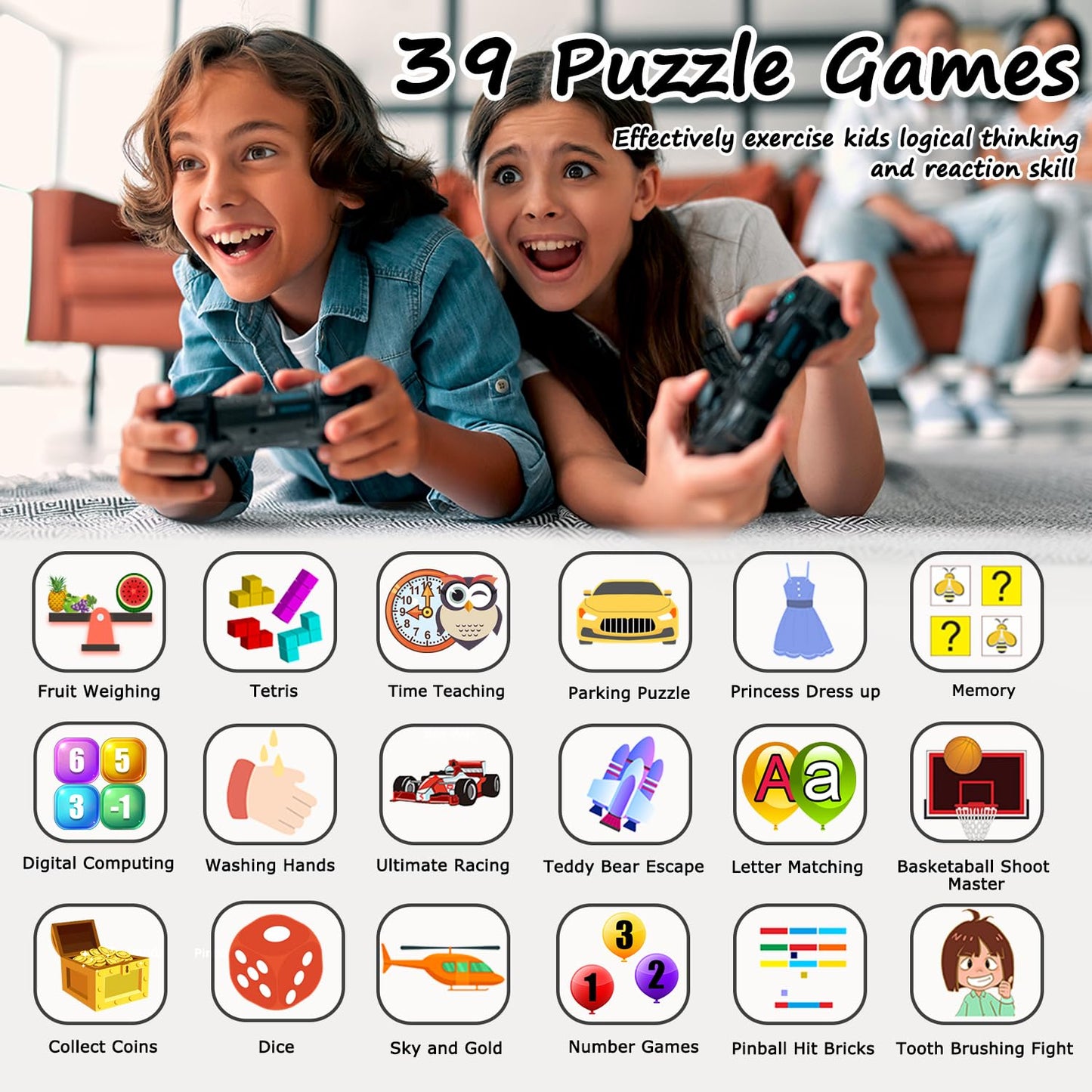 Kids Smart Watch Boys, Kids Smart Game Watch with 39 Games HD Touch Screen Video Camera Music Player Pedometer Flashlight Alarm Clock 12/24 hr Kid Watches for Boy Gifts for 5-12 Year Olds Boy Girl