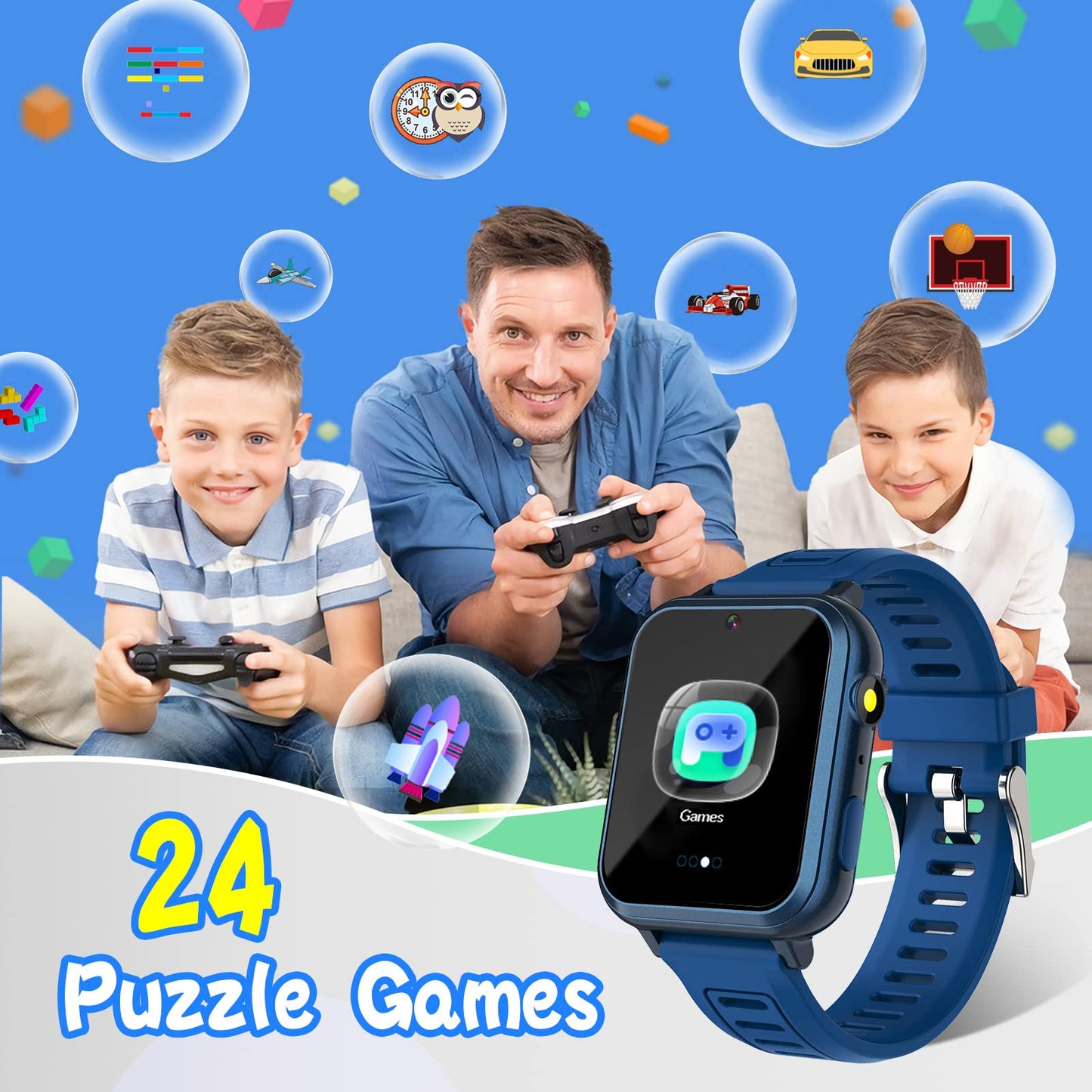 Sedzofan Smart Watch for Kids with 24 Puzzle Games HD Touch Screen Camera Video Music Player Pedometer Alarm Clock Flashlight 12/24 hr Kids Watches Gift for 4-12 Year Old Boys Girls Toys for Kid