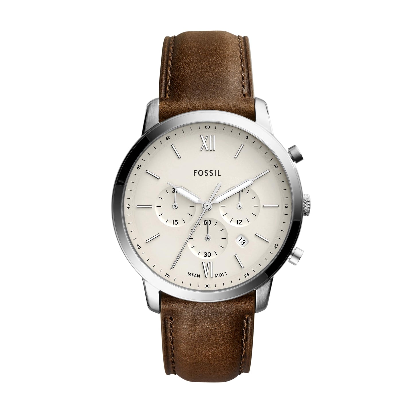 Fossil Men's Neutra Quartz Stainless Steel and Leather Chronograph Watch, Analog Watches for Men, Color: Silver, Brown (Model: FS5380)