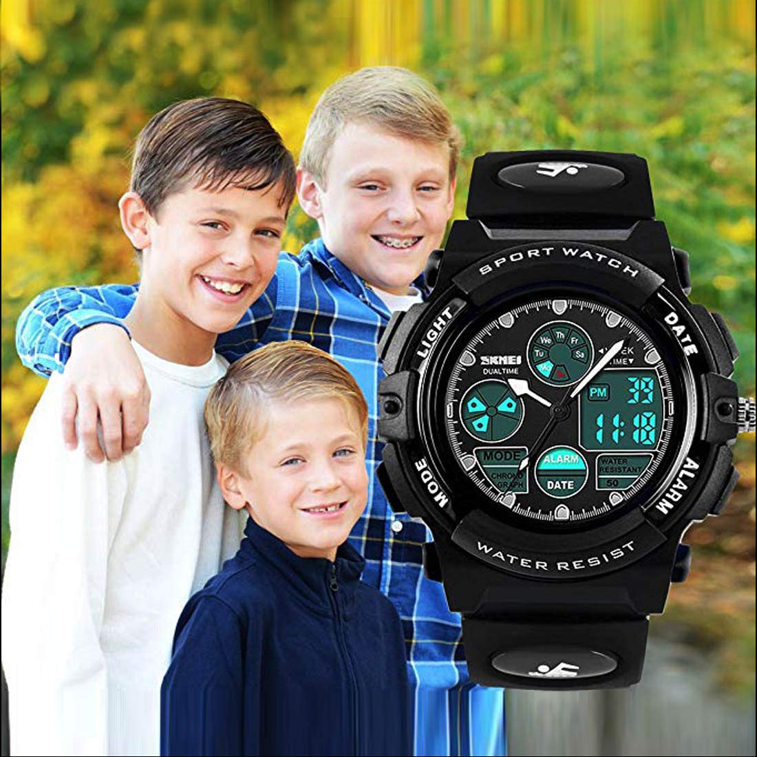 Cofuo Black Watch for Kids Boys 5-16 Years Old, Digital Sports Waterproof Watch for s, Birthday Presents, Outdoor Activities