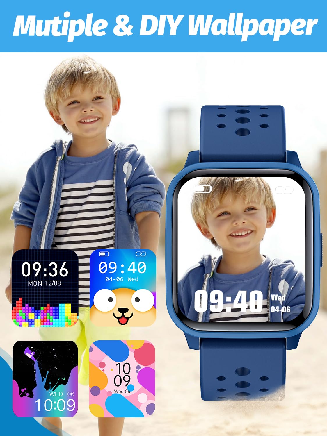 Butele Kids Smart Watch, Smart Watch for Kids 4-16 Years Old with Sleep Mode, 19 Sports Mode, Pedometer, Birthday Gift for Boys Girls, Blue