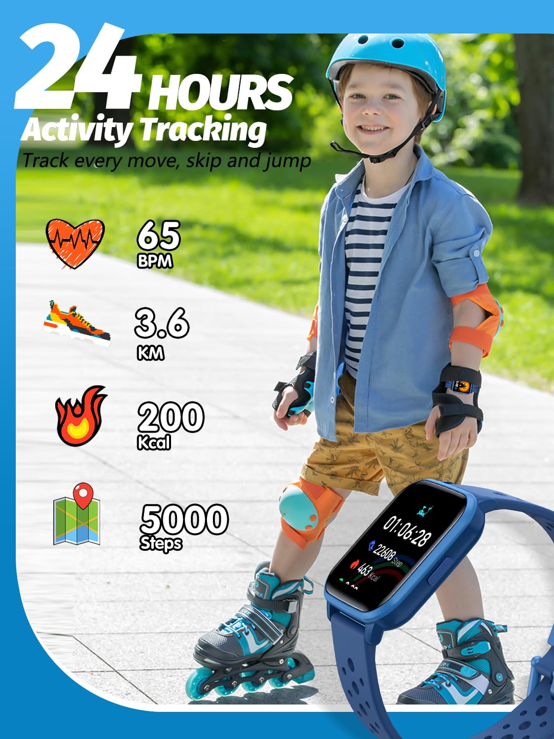 Butele Kids Smart Watch, Smart Watch for Kids 4-16 Years Old with Sleep Mode, 19 Sports Mode, Pedometer, Birthday Gift for Boys Girls, Blue