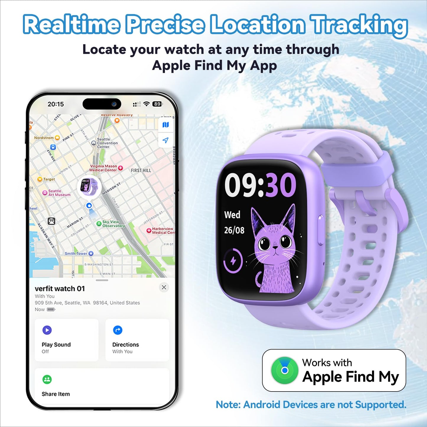 Fitness Tracker for Kids No APP No Phone Needed, Compatible with Apple Find My, 1.83" Smart Watch, Heart Rate, Sleep Monitor, IP68 Waterproof, Step Counter, Puzzle Games for Girls Boys Teens 5-16
