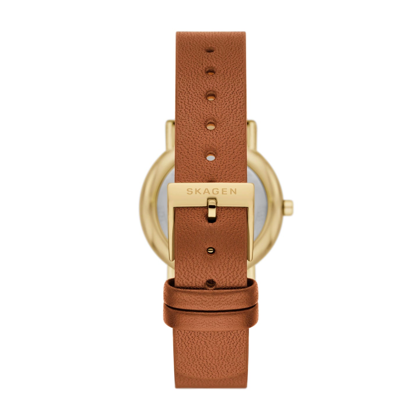 Skagen Women's Signatur Lille Two-Hand Gold Stainless Steel and Brown Leather Band Watch (Model: SKW3121)