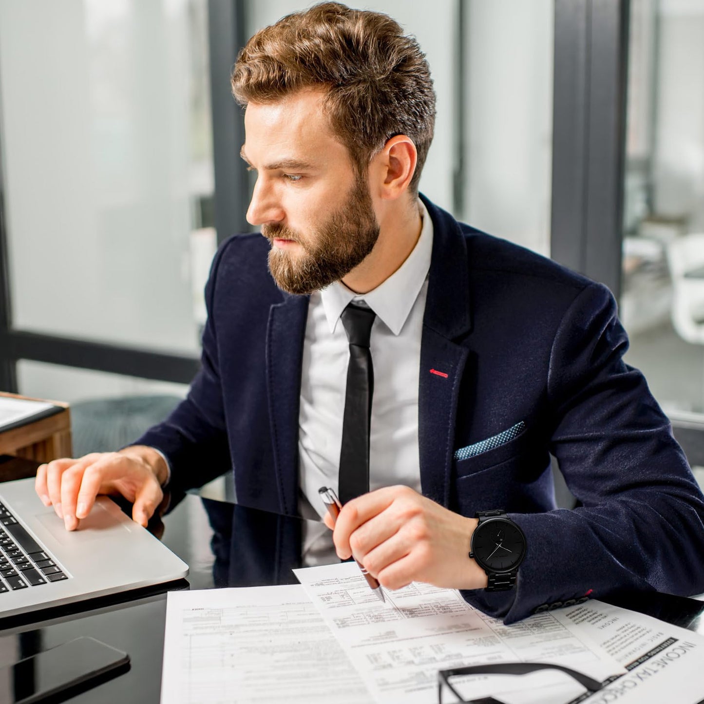 Mens Watches Ultra-Thin Minimalist Waterproof-Fashion Wrist Watch for Men Unisex Dress with Stainless Steel Band-Black Hands