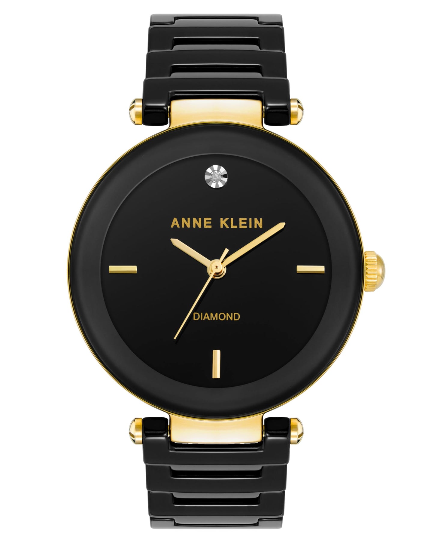 Anne Klein Women's AK/1018BKBK Black Ceramic Bracelet Watch with Diamond Accent