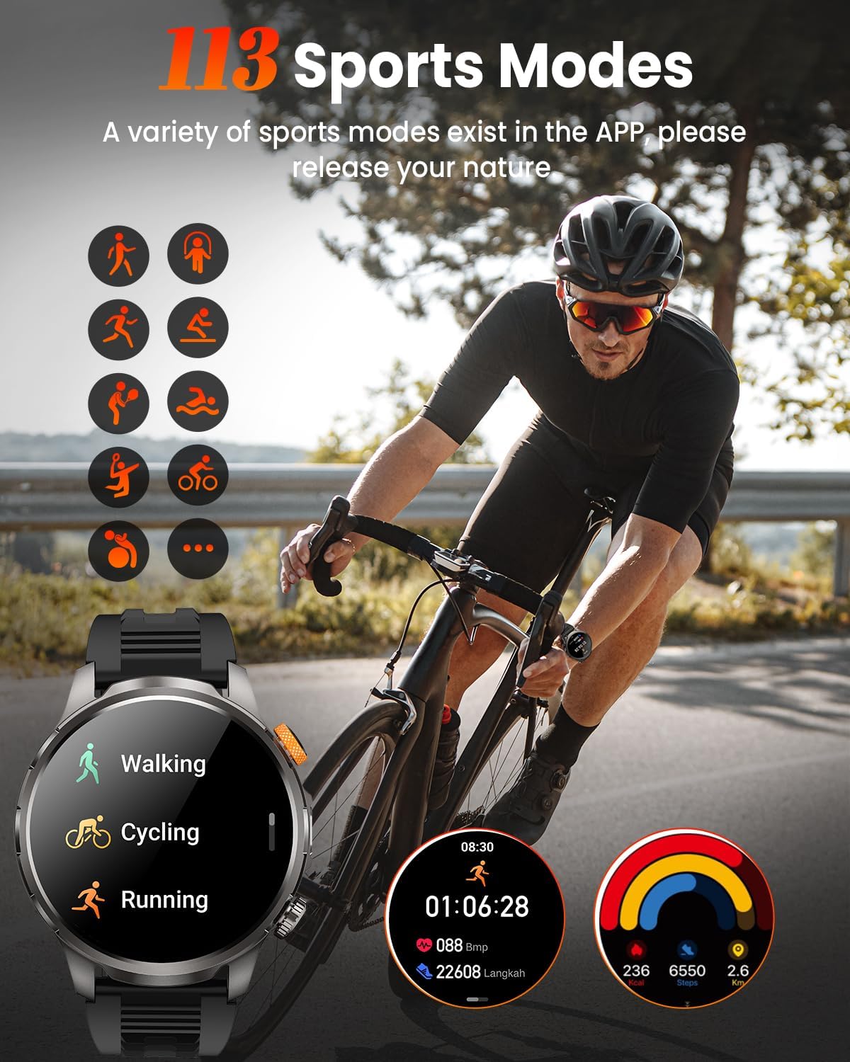 Smart Watches for Men, Military Smart Watch with 100 Days Battery/Flashlight/Heart Rate/Sleep/SpO2 Monitor/Call/110+ Sports Mode, 5 ATM Rugged Men's Fitness Tracker Watch for Android iPhone Compatible