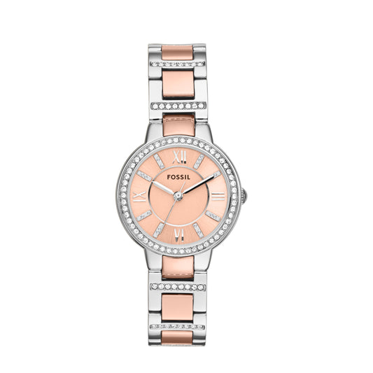 Fossil Women's Virginia Quartz Silver/Pink Glitz Watch - Elegant Watches for Women