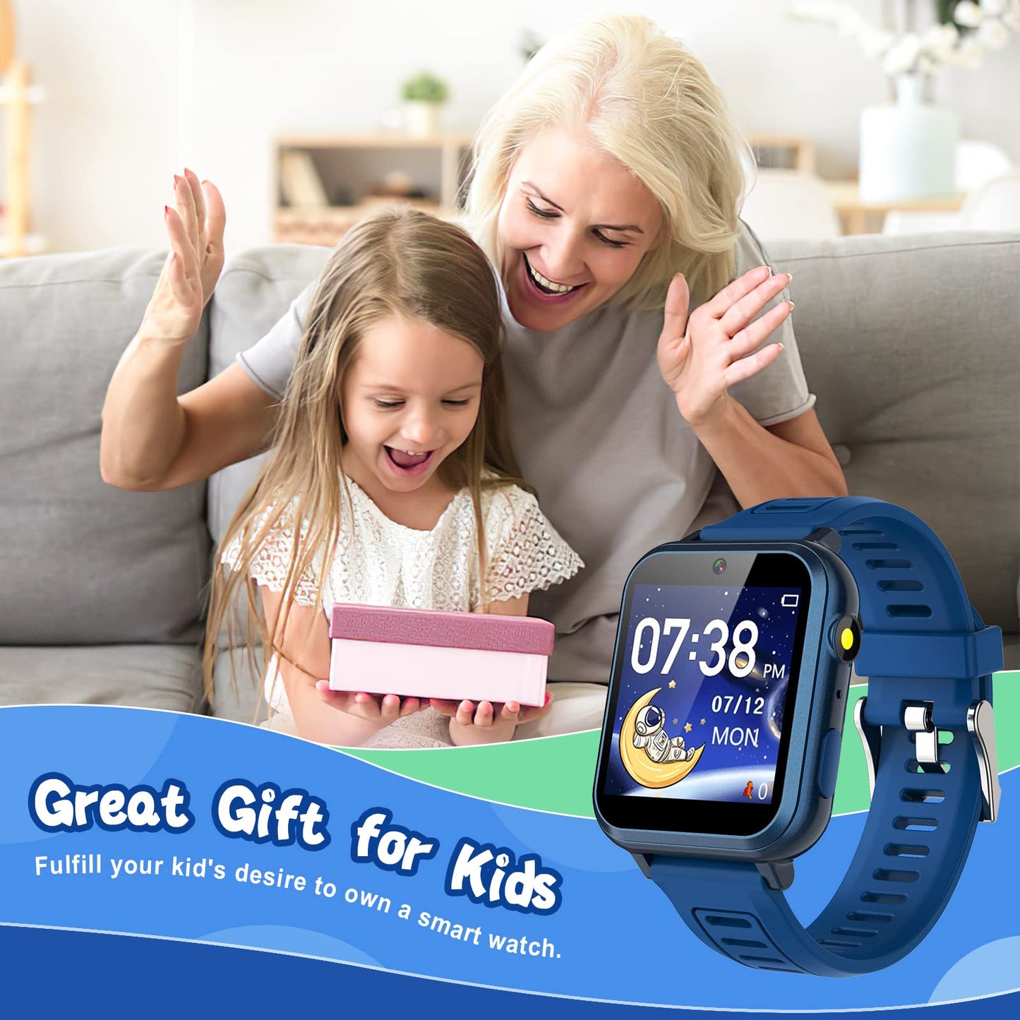 Sedzofan Smart Watch for Kids with 24 Puzzle Games HD Touch Screen Camera Video Music Player Pedometer Alarm Clock Flashlight 12/24 hr Kids Watches Gift for 4-12 Year Old Boys Girls Toys for Kid