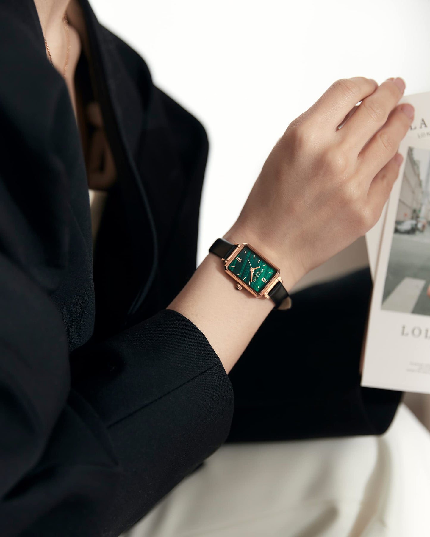 Lola Rose Dainty Women's Wrist Watch: Green Malachite Dial, Wrapped by Stylish Gift Box, Elegant Present for Ladies and Loved Ones