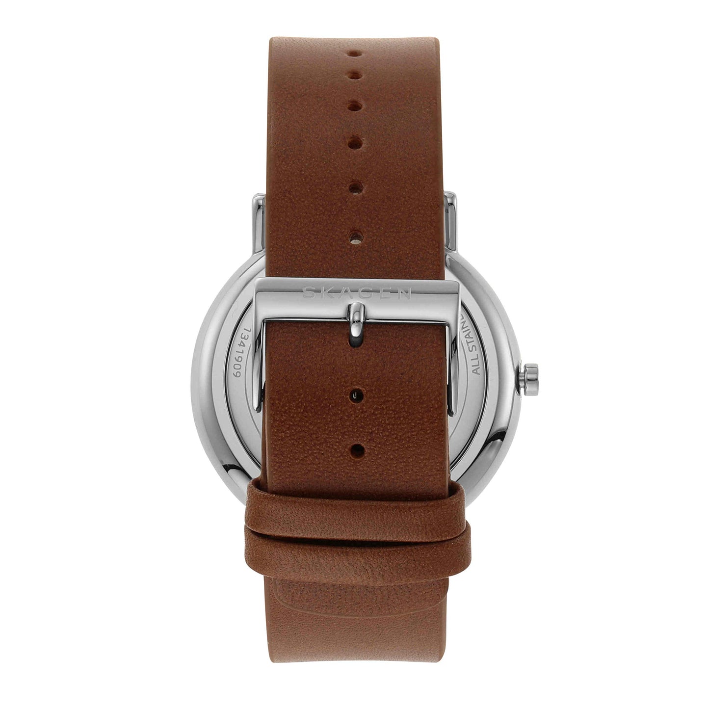 Skagen Men's Signatur Three-Hand Silver Stainless Steel and Brown Leather Band Watch (Model: SKW6578)