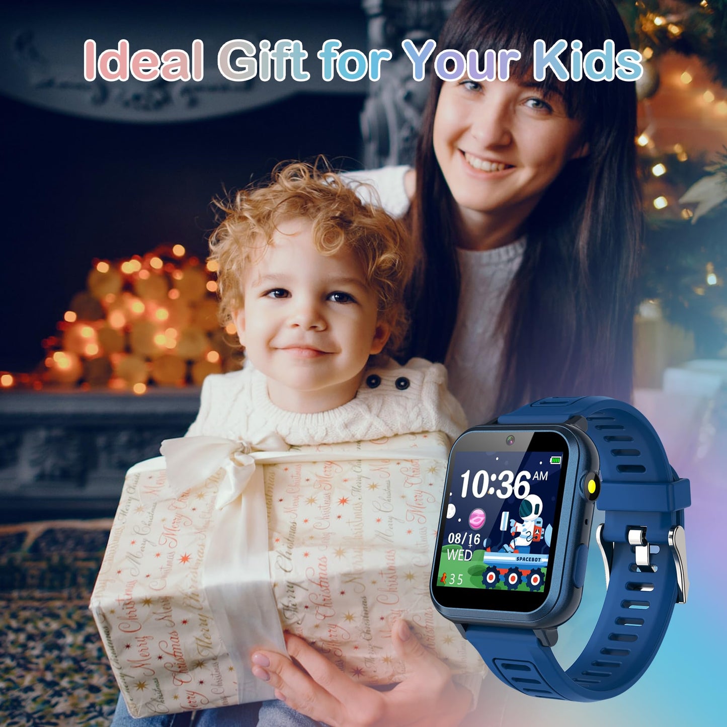 Smart Watch for Kids Age 3-12, Kids Smart Watch Boys with 24 Games HD Touch Screen Pedometer Camera Music Player Alarm Clock Flashlight 12/24 hr Toys for 6 7 8 9 10 Year Old Boy Birthday Gift